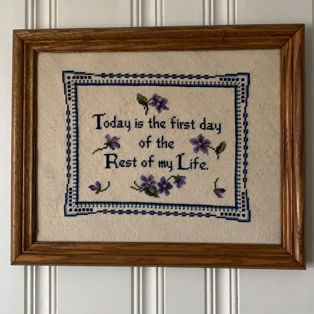 Framed Needlepoint 13”x16” “Today is the first day of the Rest of my Life”